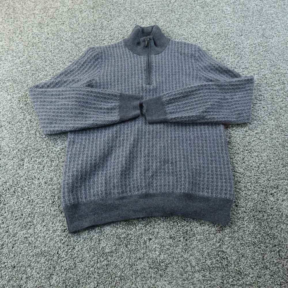 Jos‎ A Bank Sweater Mens L Gray Merino Wool Waffle Knit Thermal 1/4 Zip Pullover
